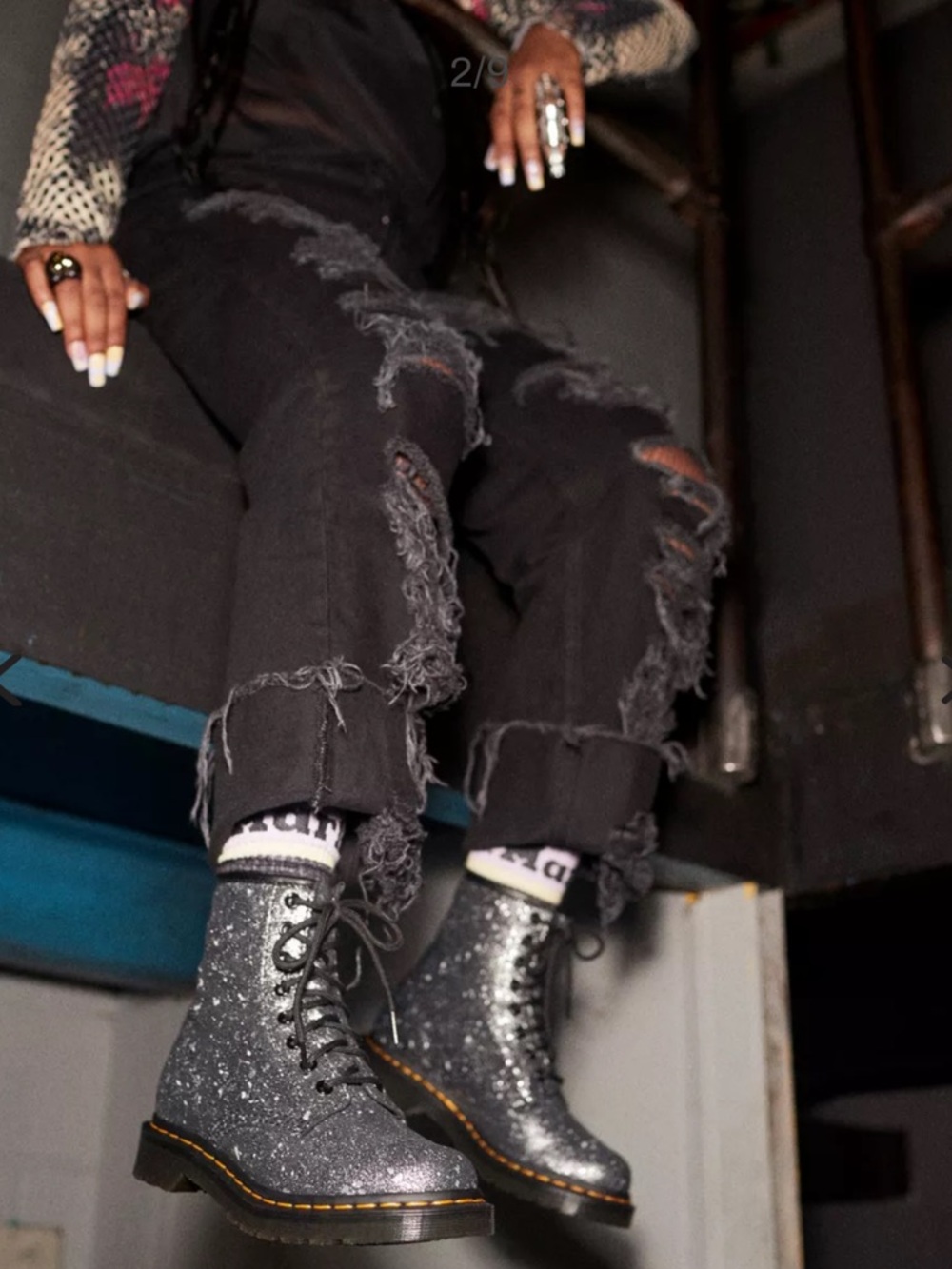 Dr. Martens 1460 Metallic Silver Paint Splatter Lace-Up Suede Boots